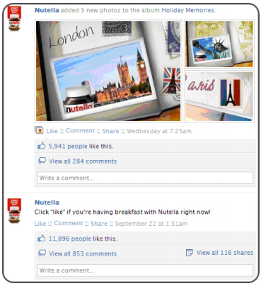Nutella posts cool images on their facebook page.