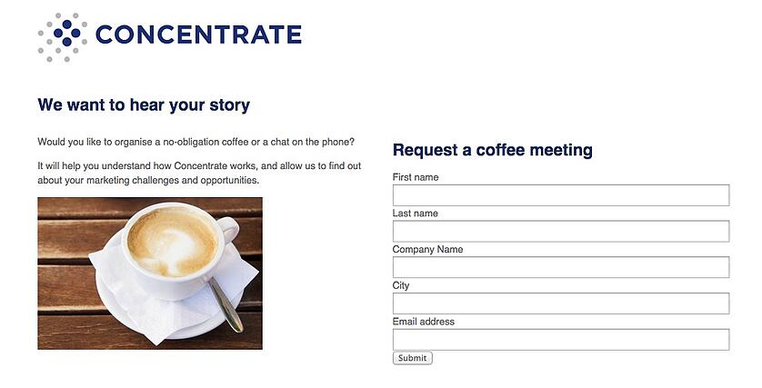 contact form on concentrate's website