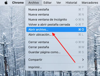 La opción para abrir archivos en la barra de navegación de Chrome