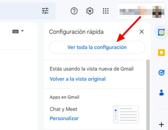 Las opciones Ver toda la configuración de Gmail