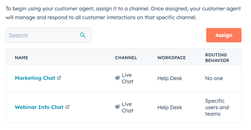 Assign channel UI