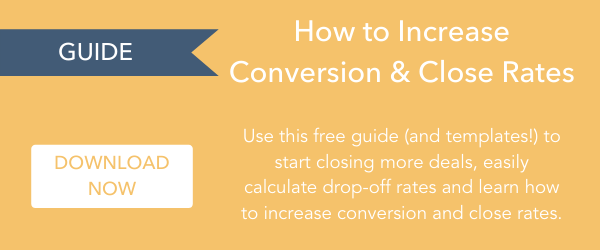 - Guide: How to Increase Conversion & Close Rates > Use this free guide (and templates!) to start closing more deals, easily calculate drop-off rates and learn how to increase conversion and close rates. Download now: