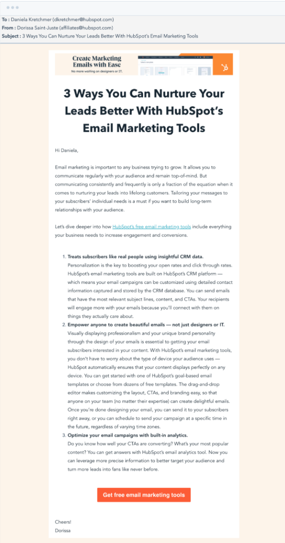 Affiliate email newsletter example