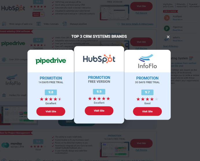 Affiliate pop up ad example