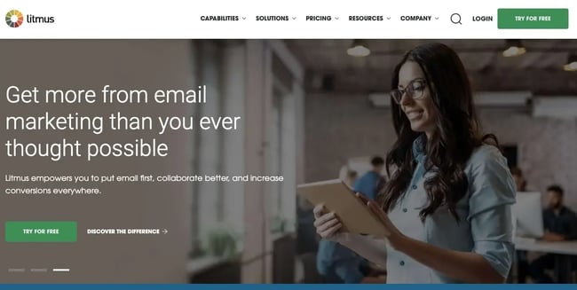 Litmus landing page inviting user to sign up for free trial