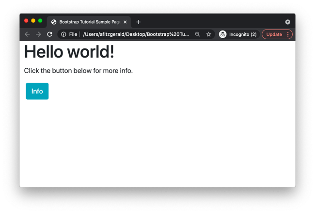 Basic Bootstrap layout with heading and Info button