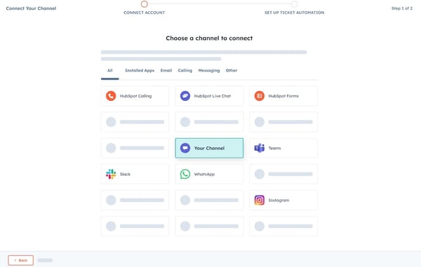 hubspot's user interface showing custom channels API