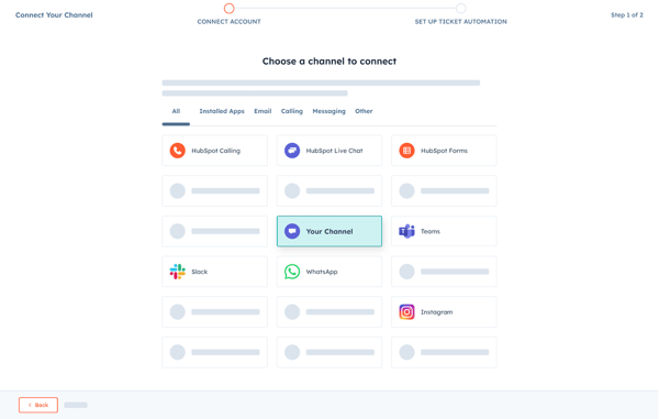 service hub's help desk SUI showing Custom Channels API