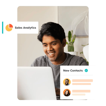 HubSpot user viewing sales analytics and new contacts generated in their HubSpot account