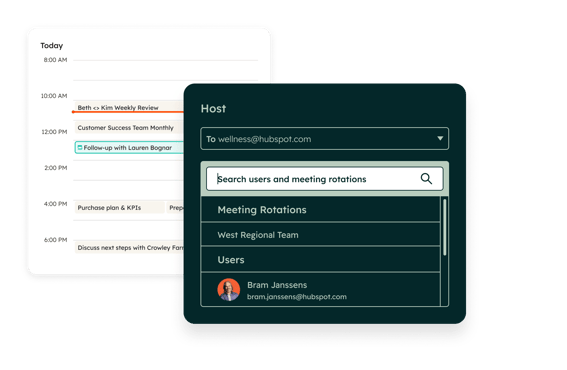 Sales Hub simple user interface showing meeting scheduling tool