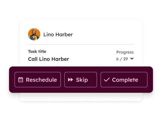HubSpot call tracking software interface showing a user's call queue alongside the customer's contact details 