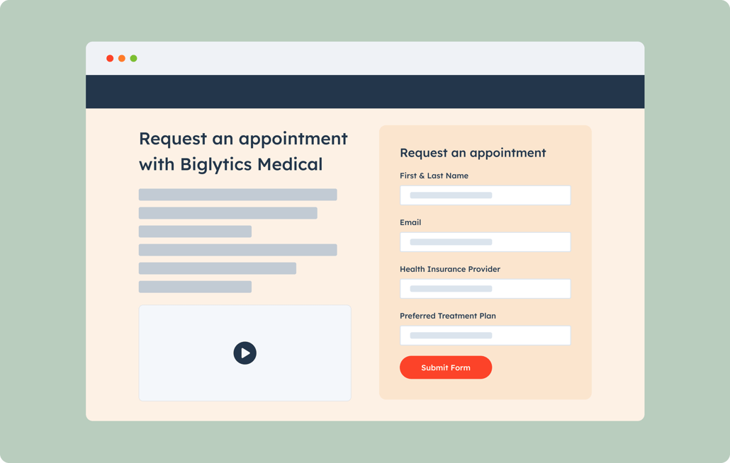 sensitive data simplified user interface showing an appointment request form