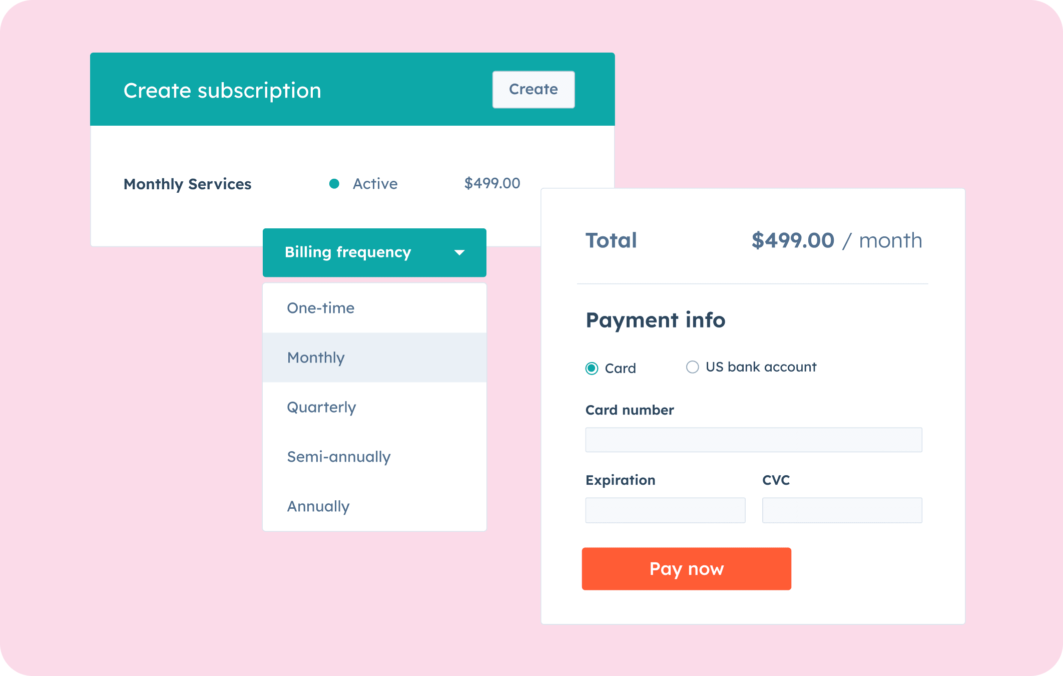 commerce hub user interface showing subscriptions
