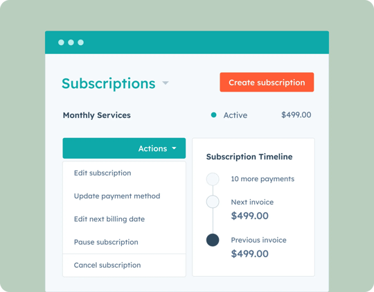 simplified user interface showing hubspot's subscription management feature
