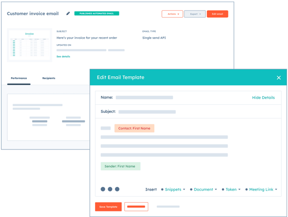 Illustration showing how to edit a template for a customer invoice email