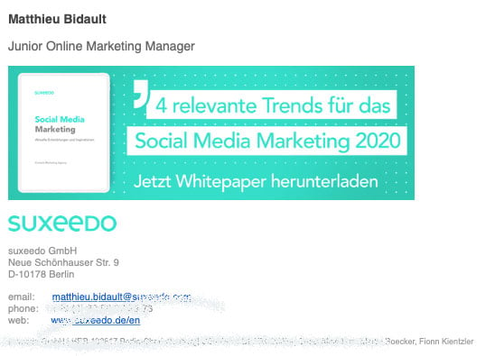 Kreative Signatur Screenshot E-Mail suxeedo GmbH