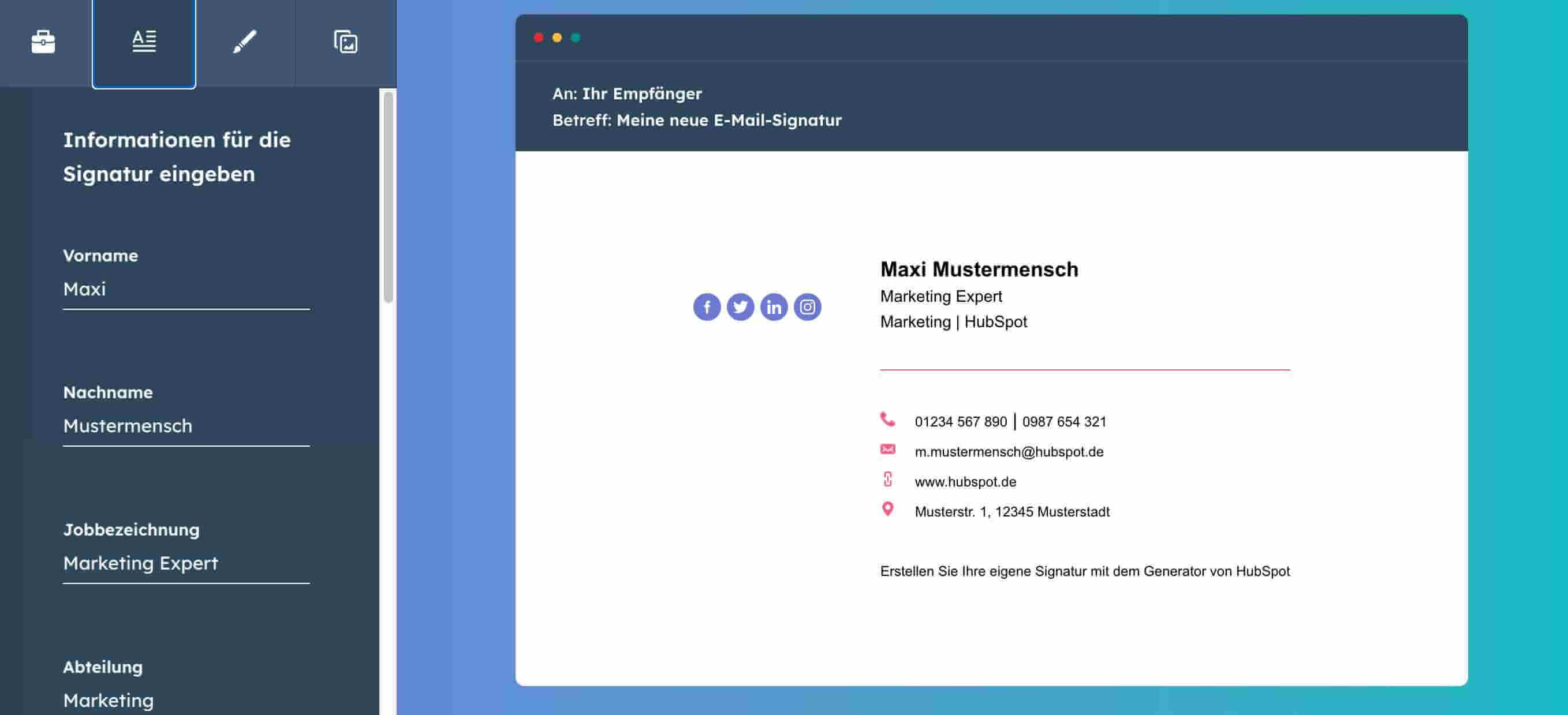 Screenshot Thunderbird-Signatur erstellen mit HubSpot E-Mail-Signatur-Generator