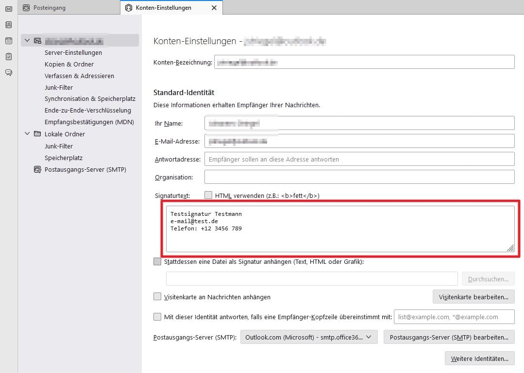 Kontent-Einstellungen in Thunderbird