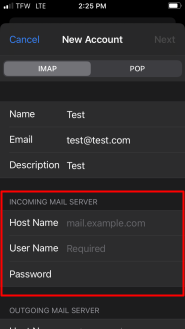 Input your incoming server settings.