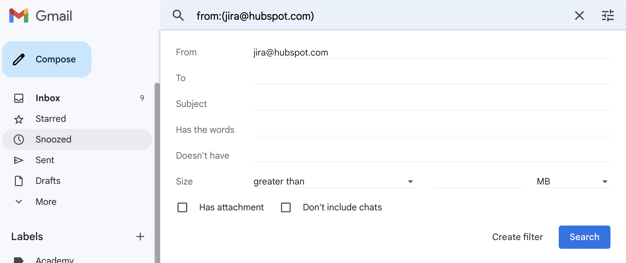 Create filter criteria based on your chosen message
