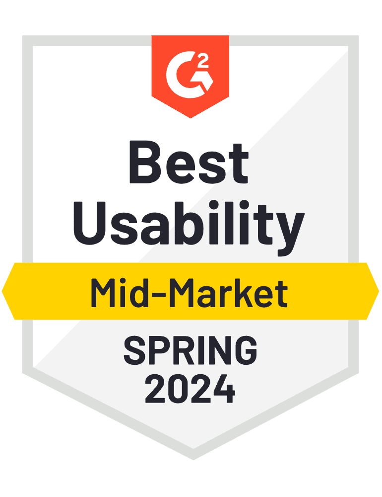 G2バッジ：Best Usability, Mid-Market, Summer 2023