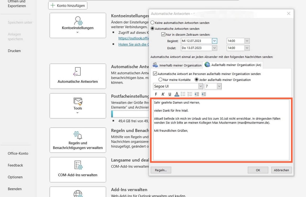 Abwesenheitsnotiz in Outlook einrichten (inkl. Vorlage)