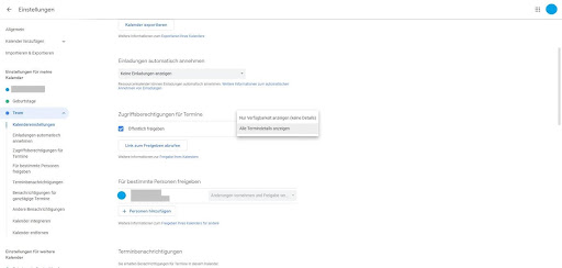 Google-Kalender Einstellungen Ansicht