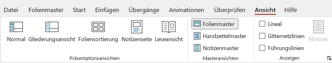 Screenshot PowerPoint: Ansicht > Folienmaster