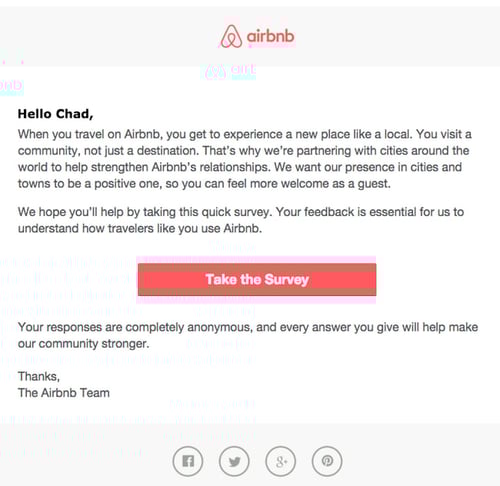 customer satisfaction survey example: airbnb