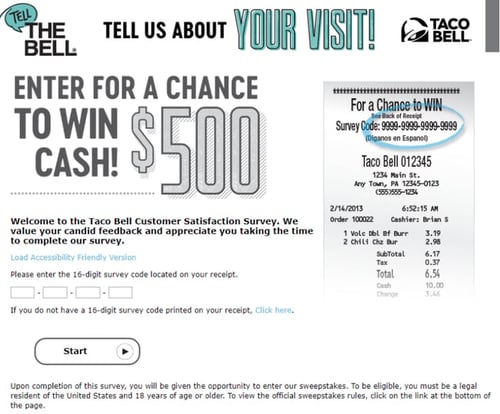 customer satisfaction survey example: taco bell