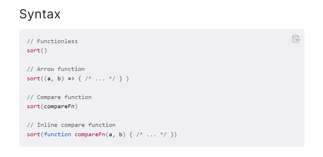 JavaScript Array Sort Method Syntax by example