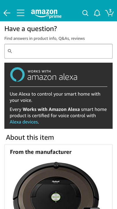 Amazon Alexa purchase screen answering common questions about the product