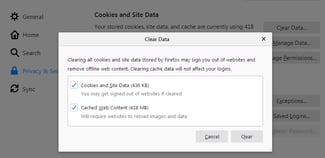 How to fix too many redirects error step #2:clear cached web content in firefox