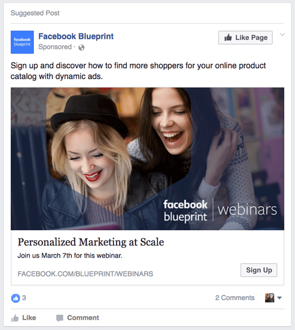 Lead Ad Example on facebook