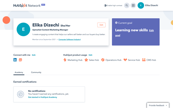 Screenshot of a HubSpot Network Profile