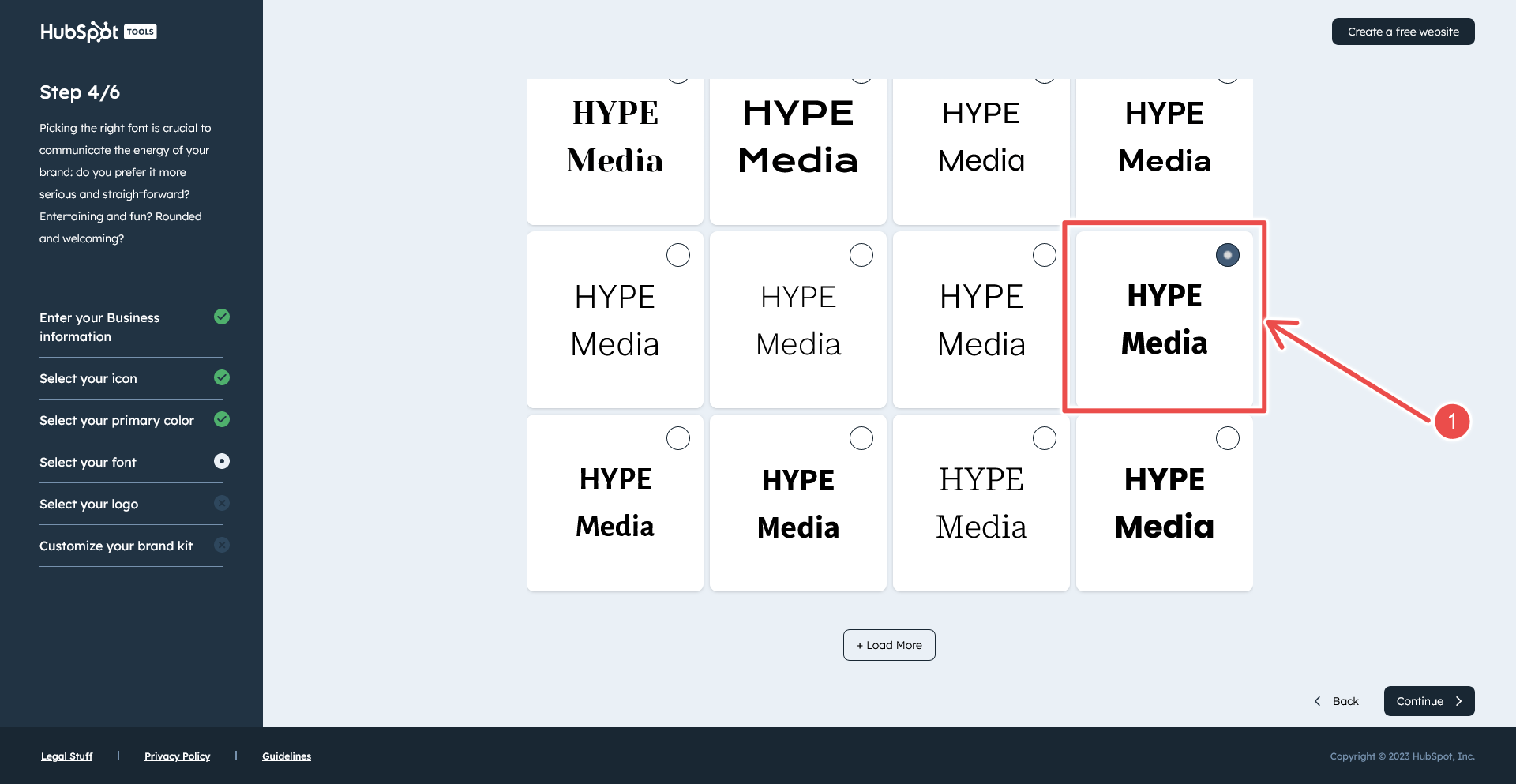 HubSpot free production logo maker font choices