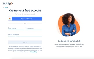 HubSpot registration form example asks for name and email address