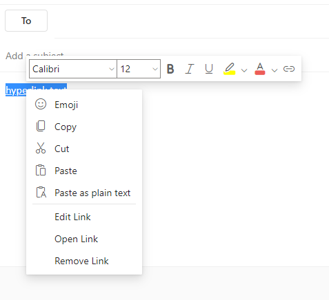 Editing a hyperlink in Outlook.com