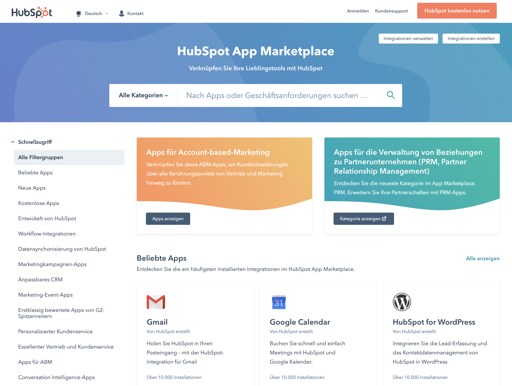 App Marketplace Home DE