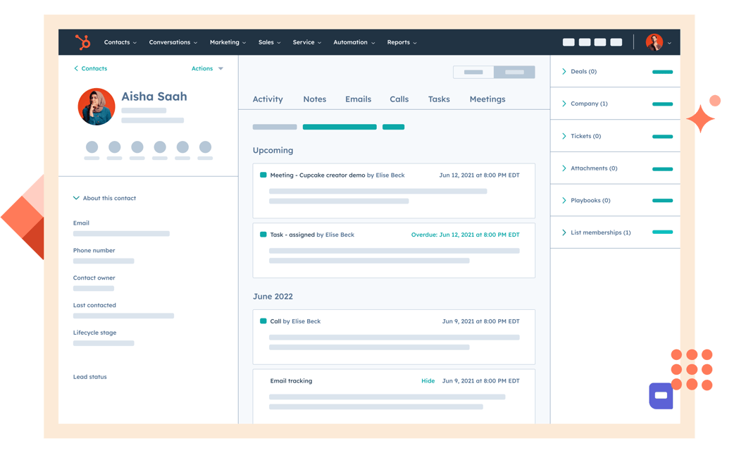 Product screenshot of HubSpot's free customer platform
