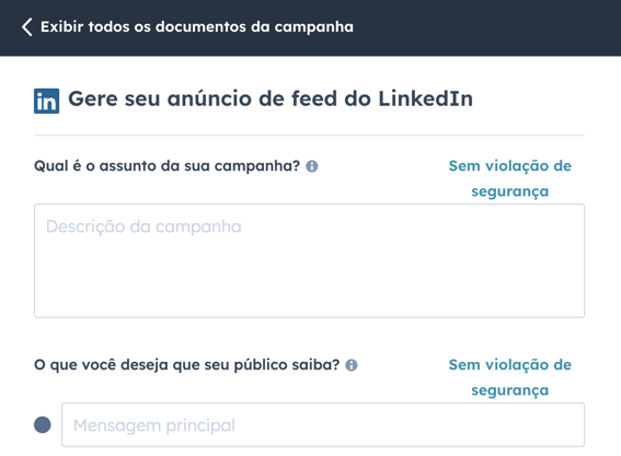 captura de tela da ferramenta de assistente de campanhas com inteligência artificial da HubSpot