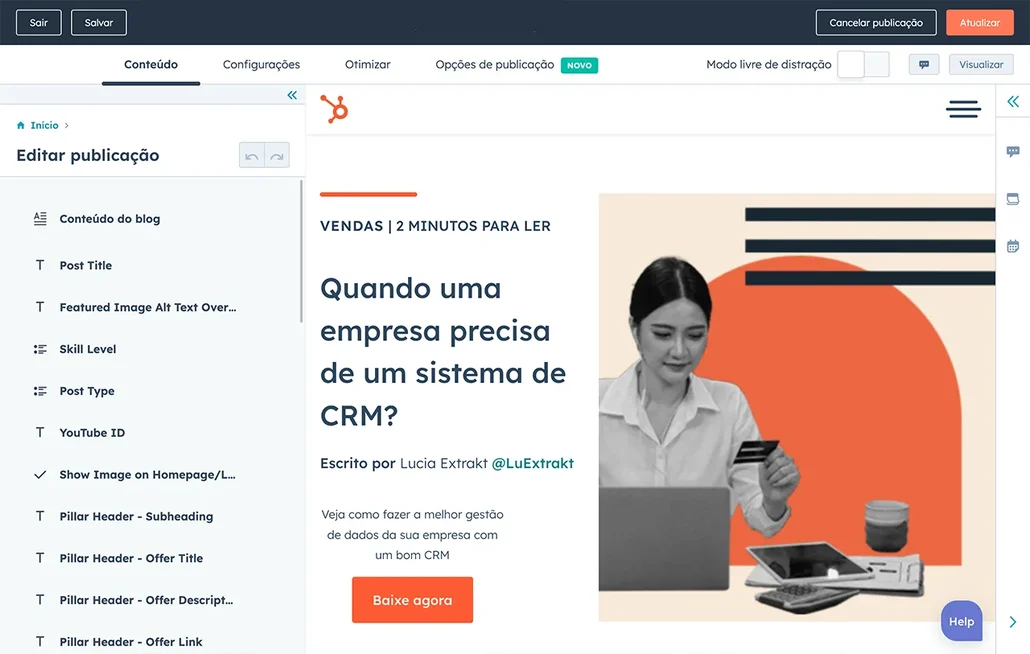 captura de tela do software de criação de blogs da HubSpot