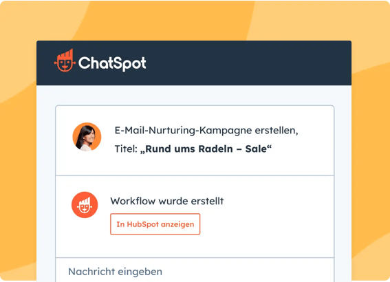 Vereinfachte HubSpot-Benutzeroberfläche, die zeigt, wie Nutzende KI zur Erstellung einer E-Mail-Nurturing-Kampagne nutzen können