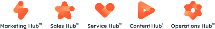 Marketing Hub, Sales Hub, Service Hub, Content Hub et Operations Hub