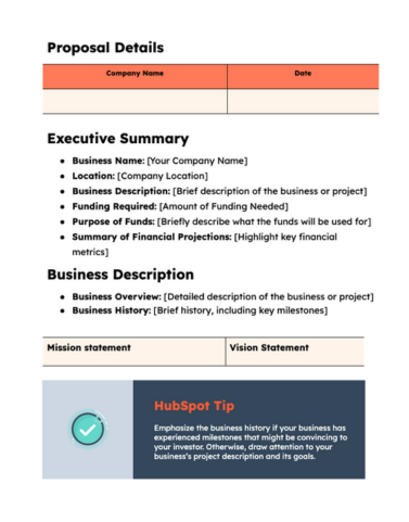 Investment proposal template page 1