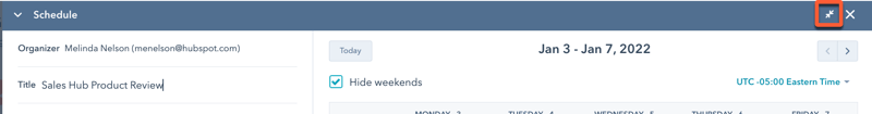 Collapse icon to schedule a meeting without viewing the calendar.