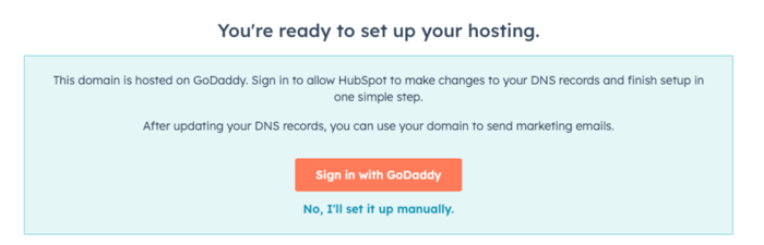 A screenshot showing a pop-up window titled 'Connect a dedicated IP.' At the bottom of the pop-up, there's a 'Sign in with [provider]' button, followed by the text 'Or, if you'd rather make changes to your DNS configuration manually, click No, I'll set it up manually.'