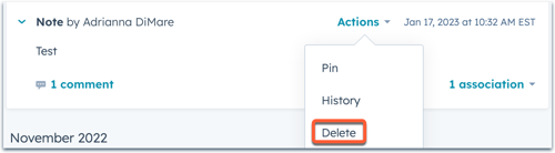 Un menu d’actions est ouvert. L’option de suppression est surlignée d’une case orange.