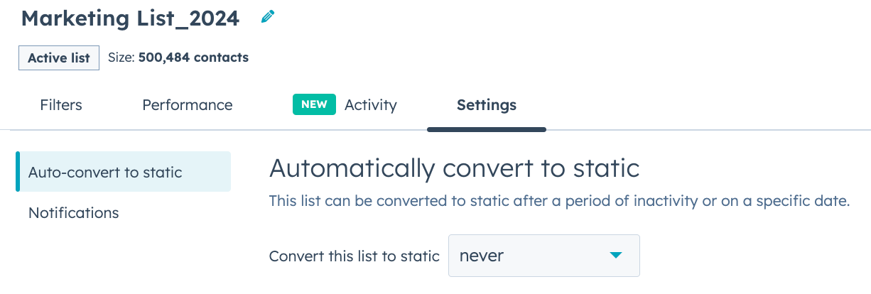 Convert active lists to static lists