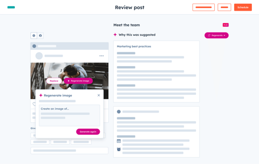Social media agent showing example generated social content 